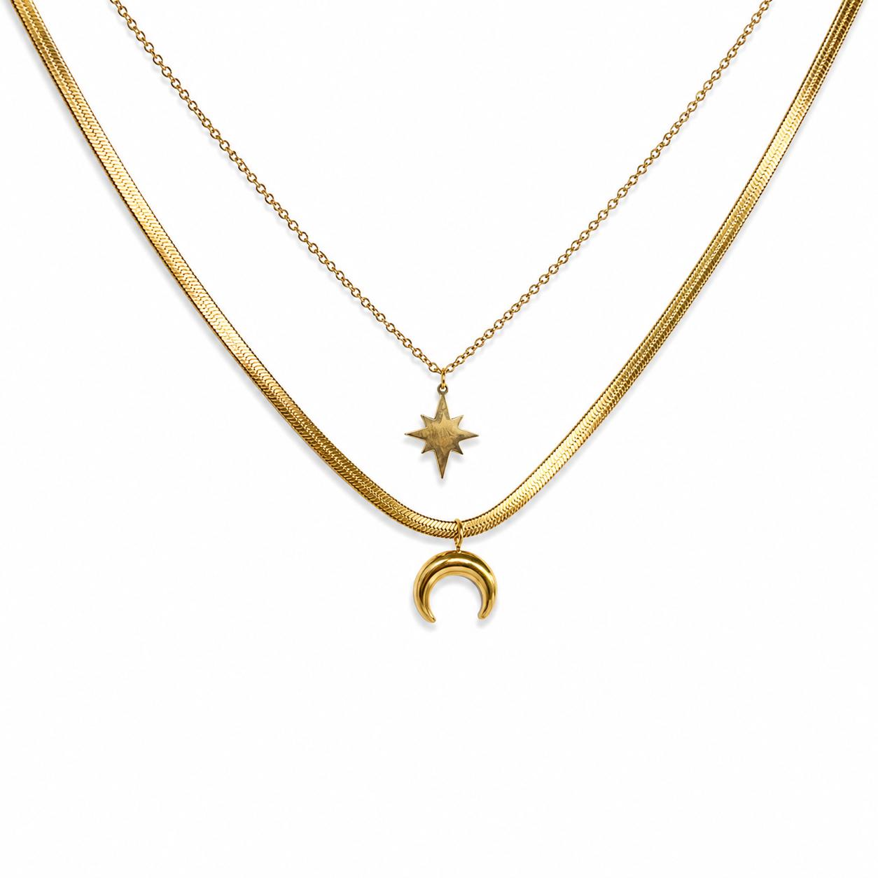 Moon And Star Layered Gold Necklace