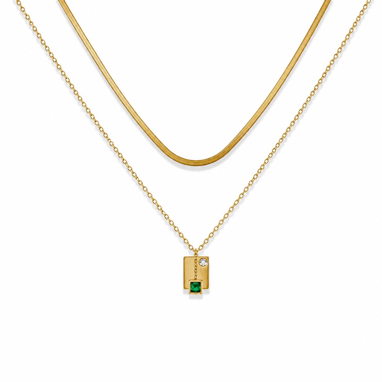 Green Layered Gold Necklace