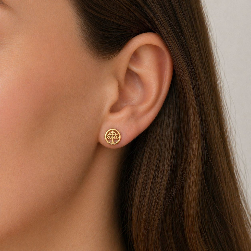 Tree Of Life Gold Stud Earrings