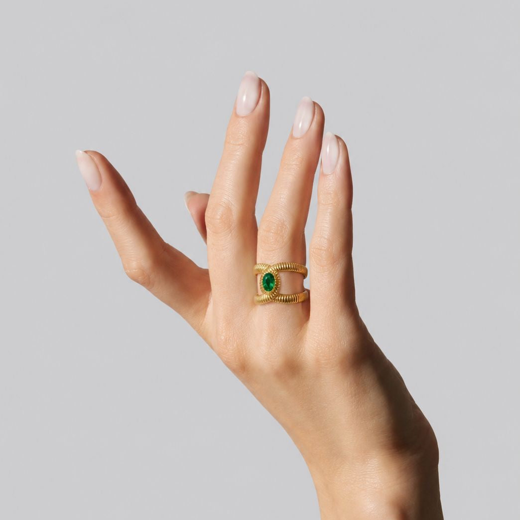 Green Stone Gold Ring (Adjustable Size)