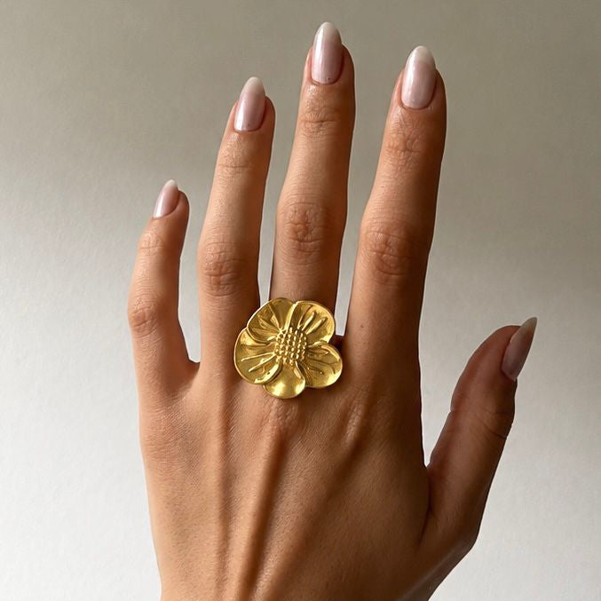 Floral Gold Ring (Adjustable Size)