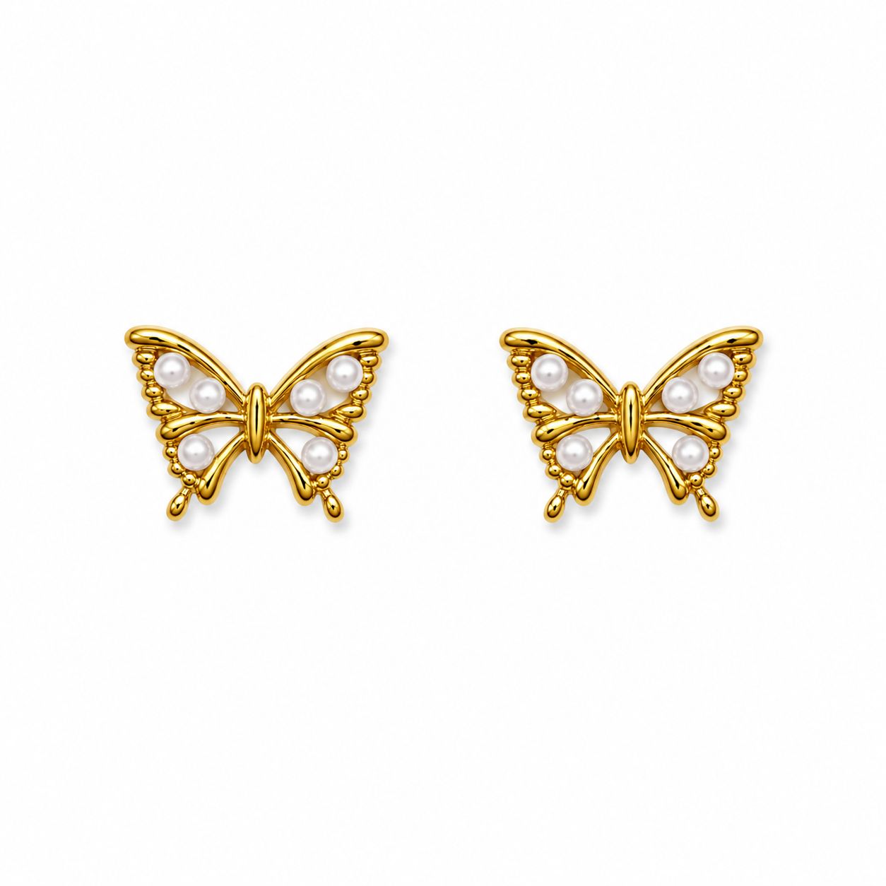 Butterfly Pearl Gold Stud Earrings