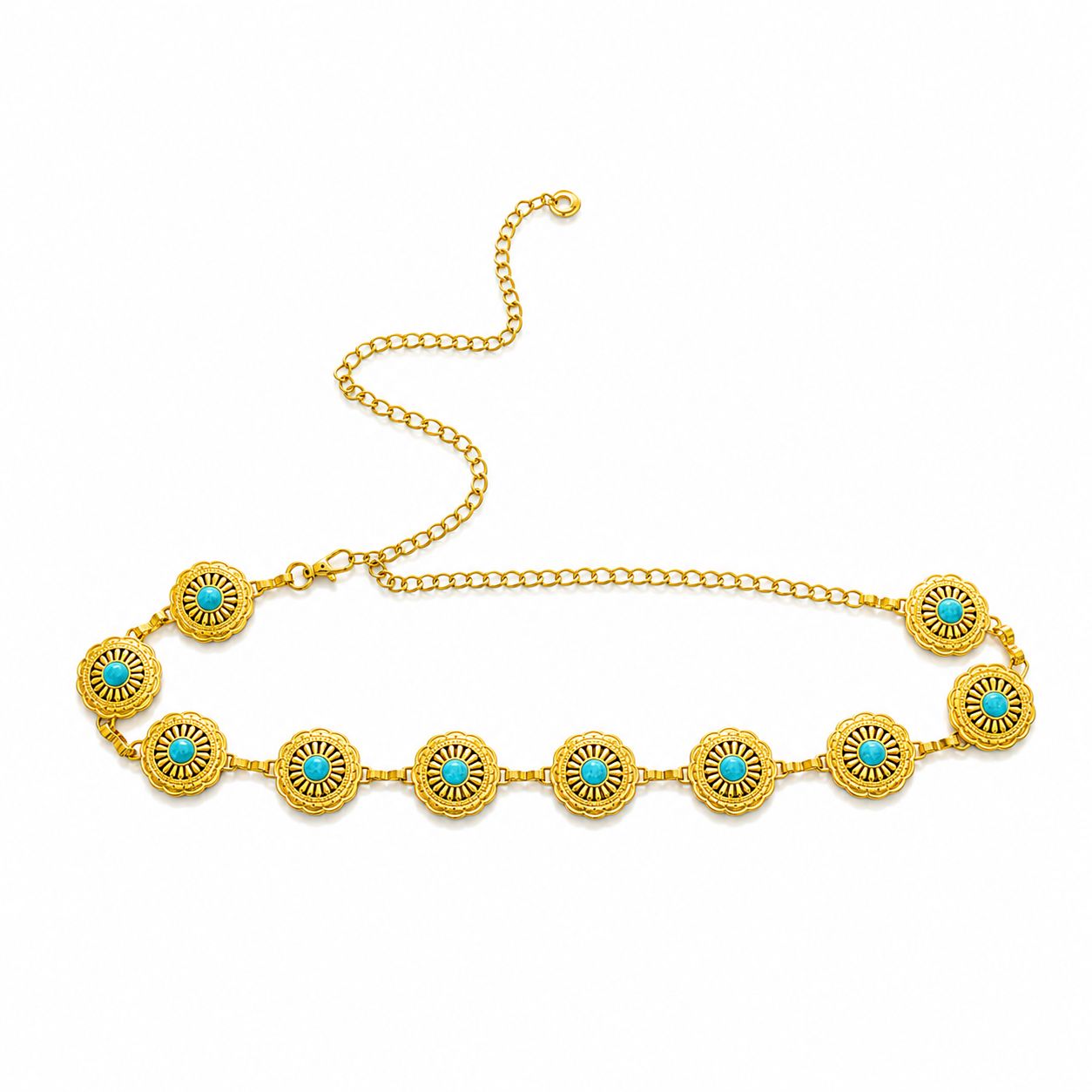 Blue Stone Gold Waist Belt
