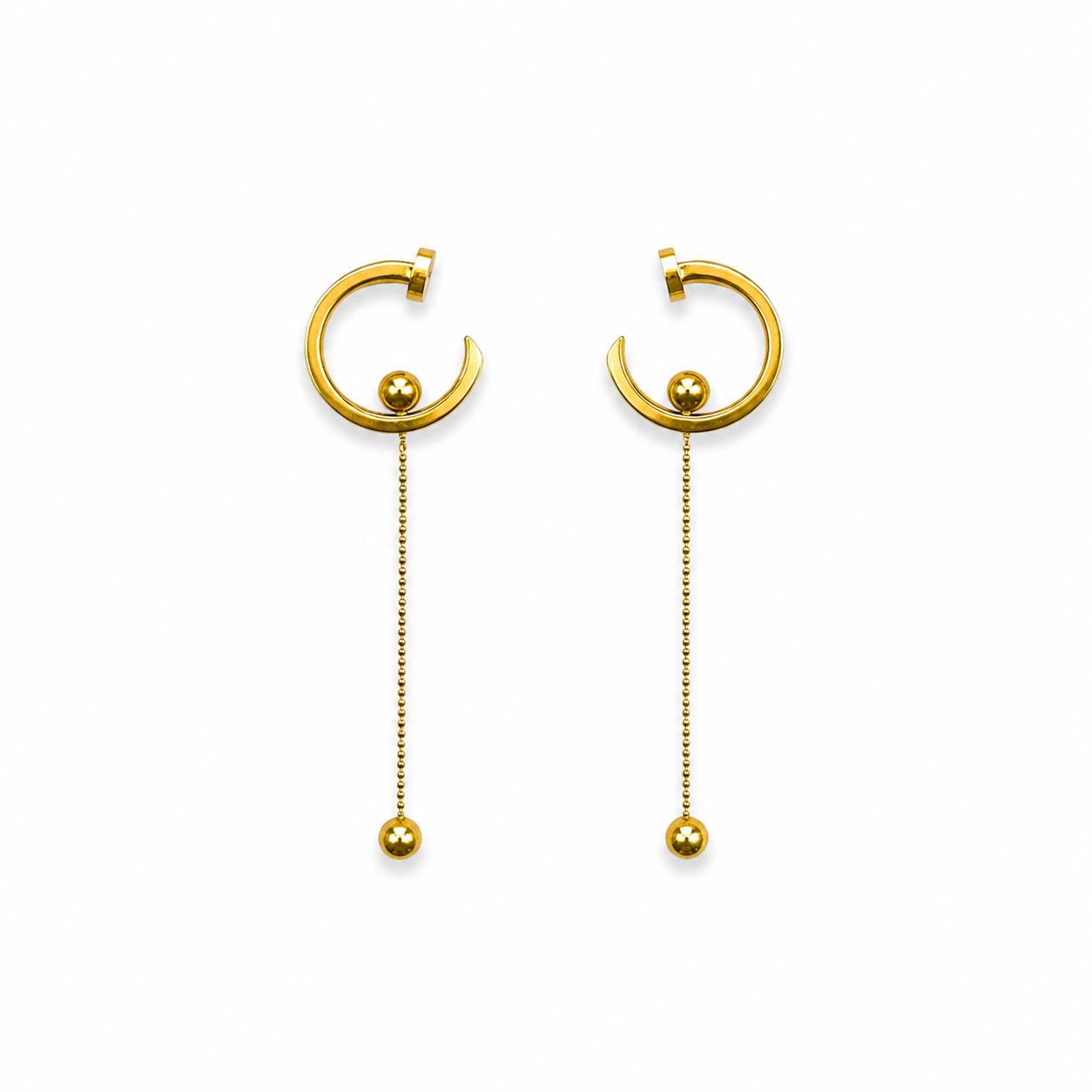 Fancy Ball Hanging Gold Earrings
