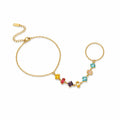 Multi colour Stone Gold Hand Chain (Ring With Bracelet)