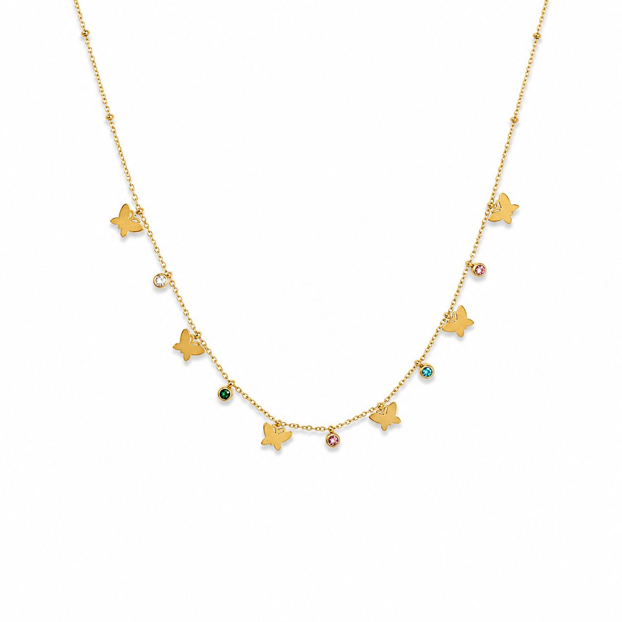 Multi Stone Butterfly Gold Necklace