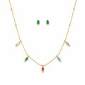 Multi Drop Stone Gold Combo Set Earrings And Necklace