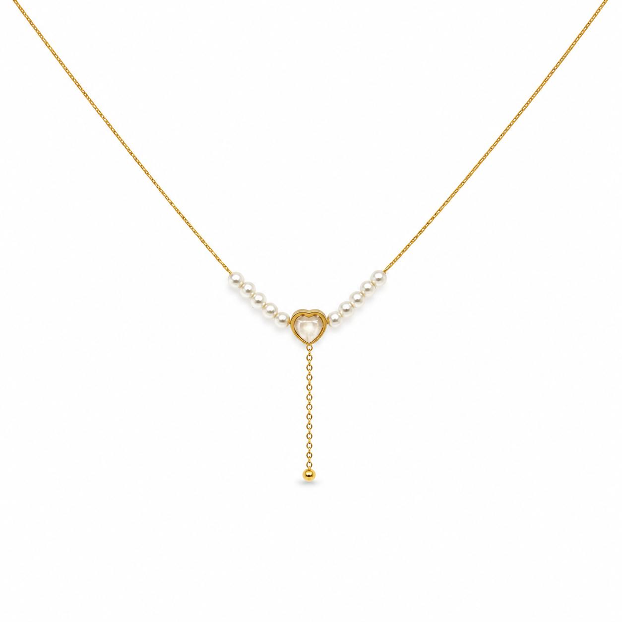 Heart Pearl Drop Gold Necklace