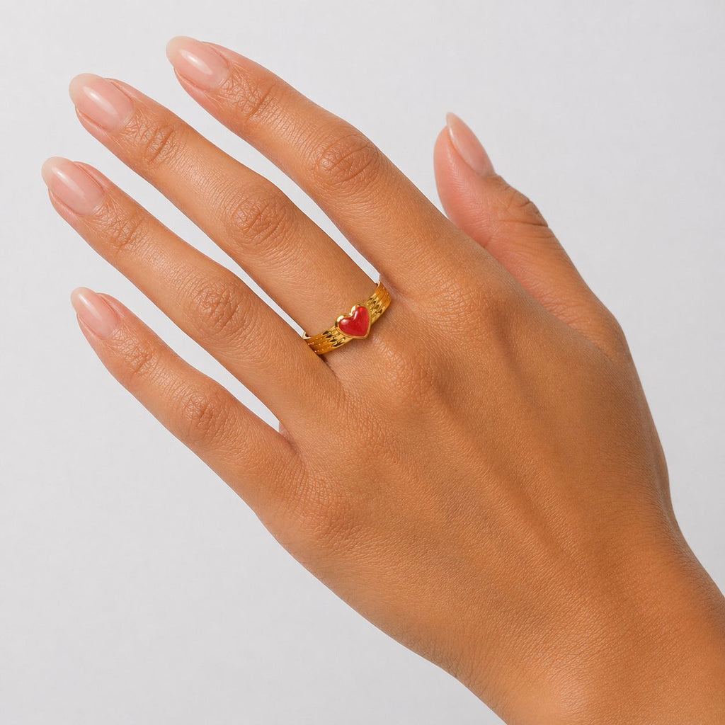 Red Heart Gold Ring (Adjustable size)