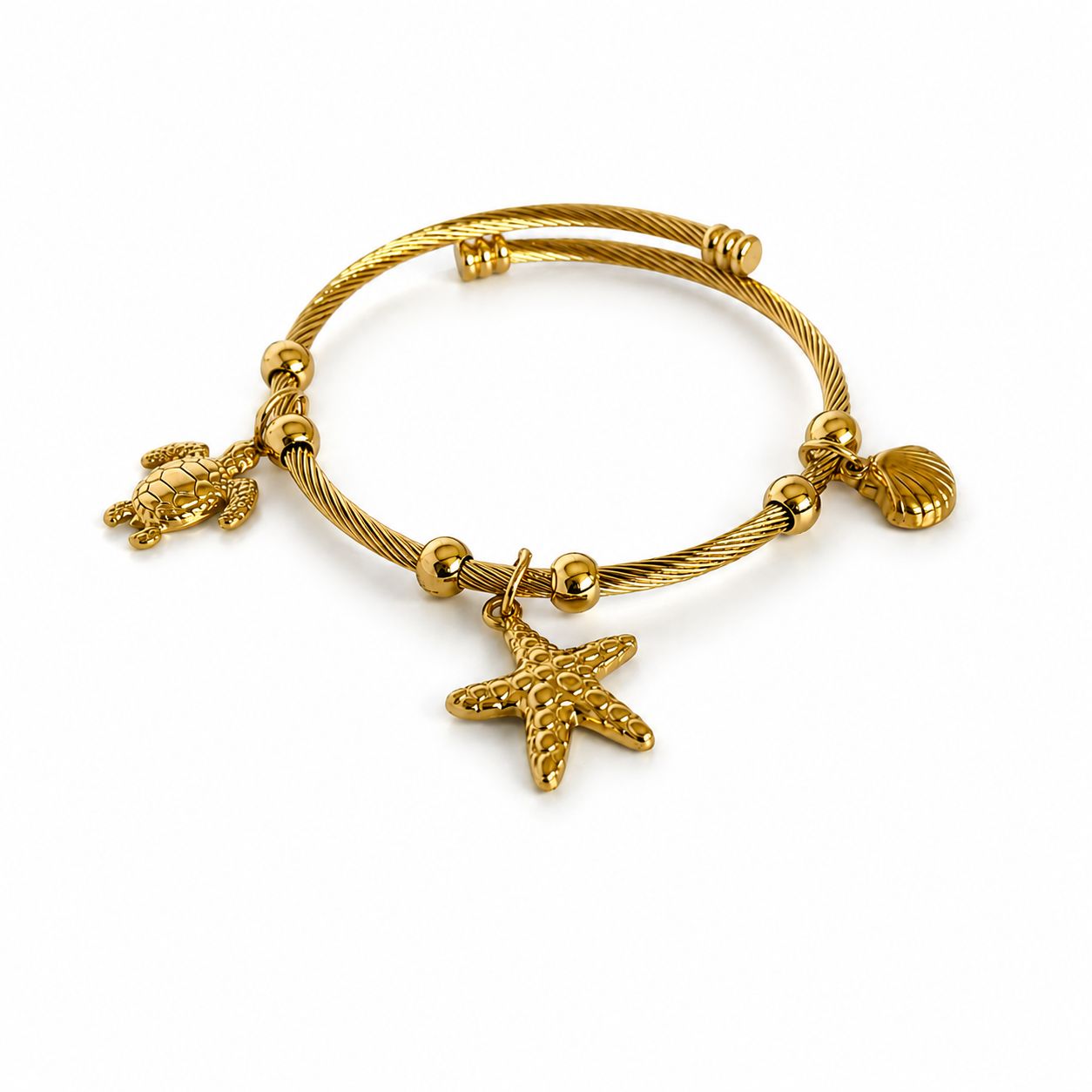 Beach Theme Gold Bangle Bracelet