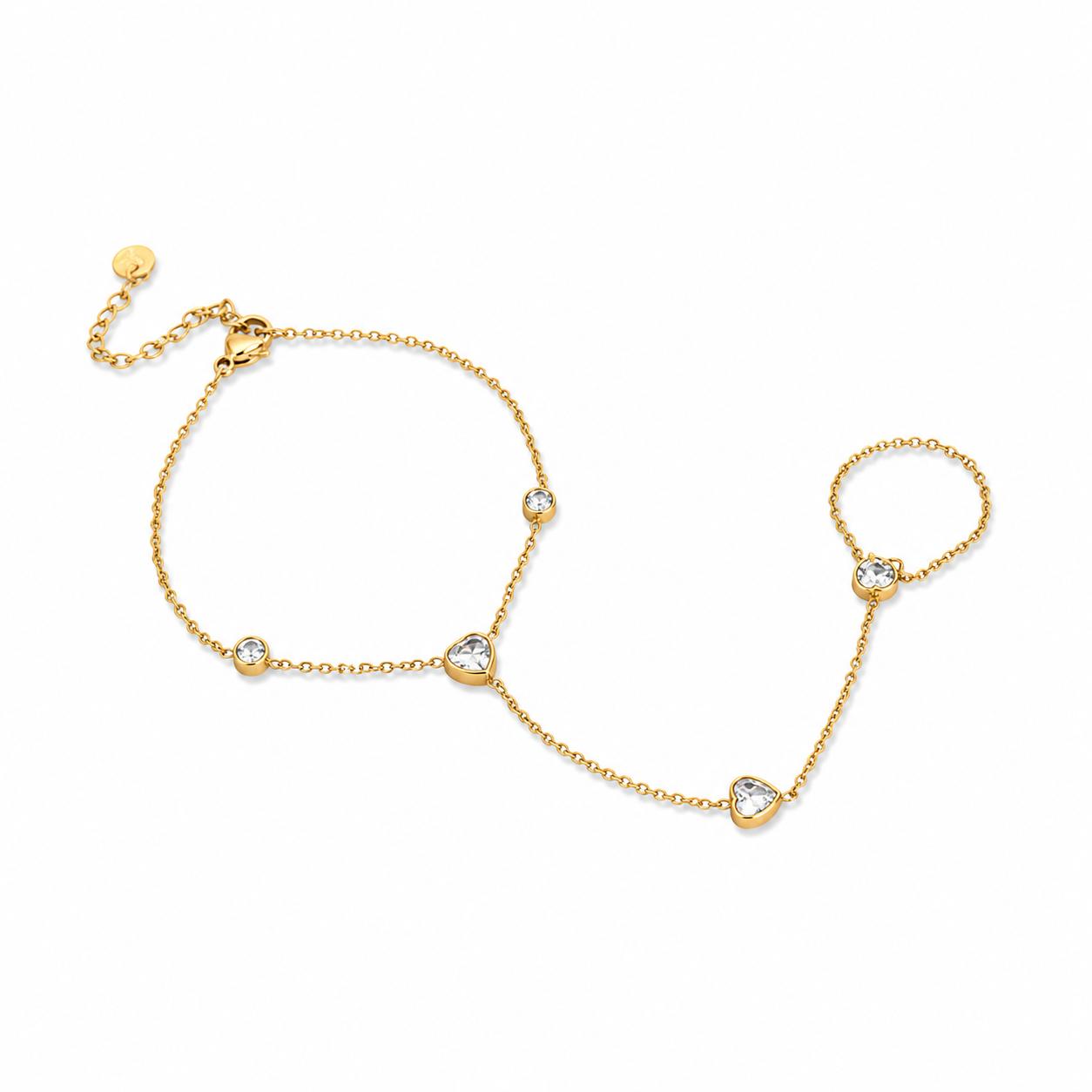 Heart Stone Gold Hand Chain (Ring With Bracelet)
