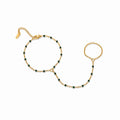 Plain Green Stone Gold Hand Chain (Ring With Bracelet)